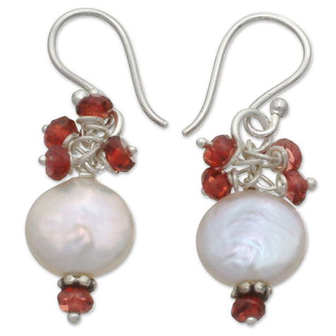 Cherry Blossom Pearl and Garnet Earrings