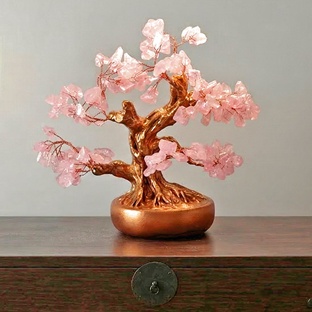 Golden Rose Quartz Cherry Blossom Bonsai Tree