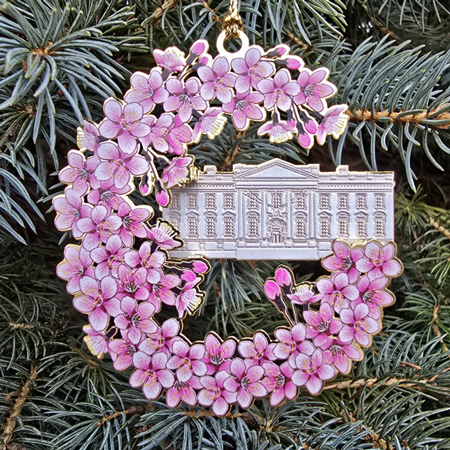 White House Cherry Blossom Wreath Ornament