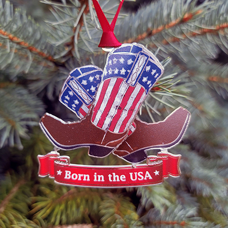 Born in the U.S.A Cowboy Boots Christmas Ornament