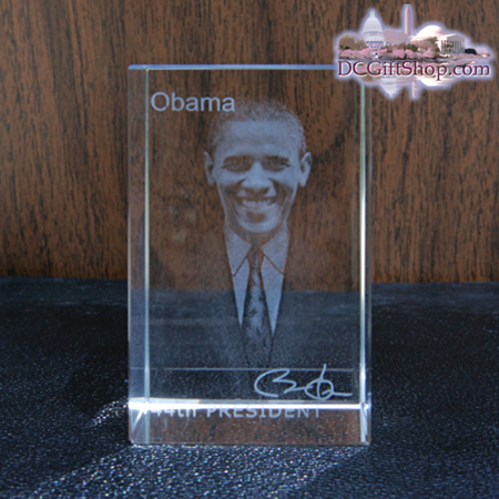 Barack Obama 3D Holographic Glass Paperweight