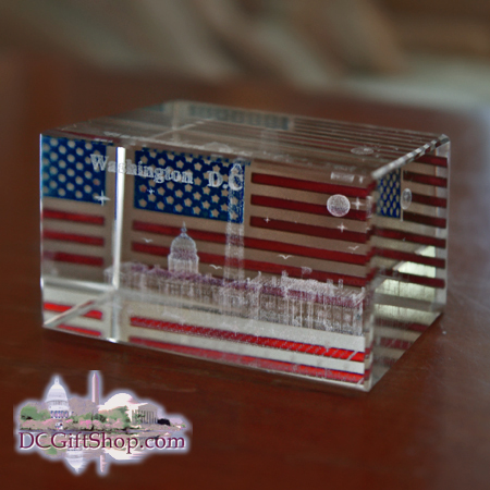 White House and American Flag 3D Paperweight