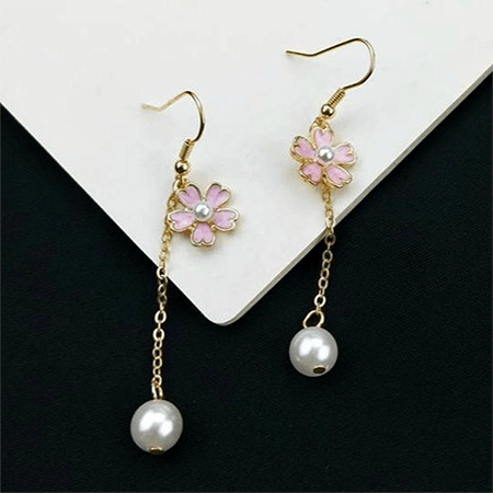 Cherry Blossom Moon Drop Pearl Earrings