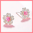 Pink Cherry Stone Silver Blossom Stud Earrings