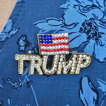 Trump Rhinestone Brooch with American Flag