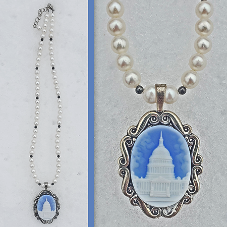 United States Capitol Blue Cameo with Pearl Necklace