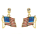 US Flag Enamel Dangle Earrings with Clear Crystals