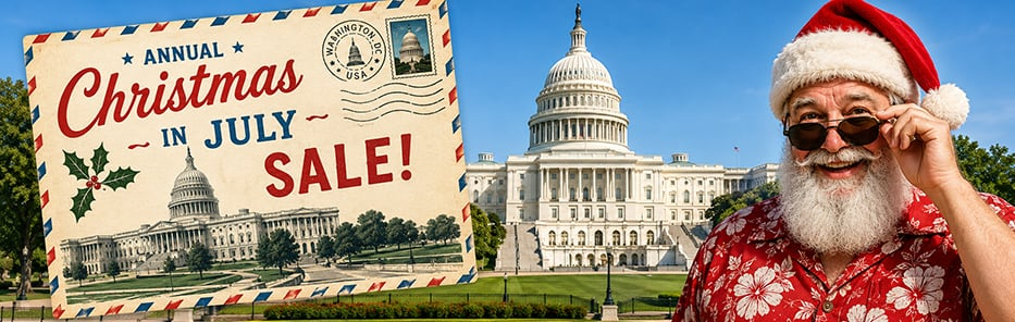Christmas in July Sale for White House Christmas ornaments and patriotic collectibles