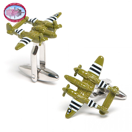 Army Green P38 Lightning Aircraft Cufflinks