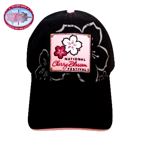 Cherry Blossom Black Patch Hat