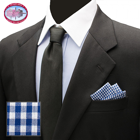 Blue Gingham Cotton Pocket Square