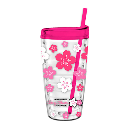 Cherry Blossom Tritan Double Wall Tumbler w/Straw