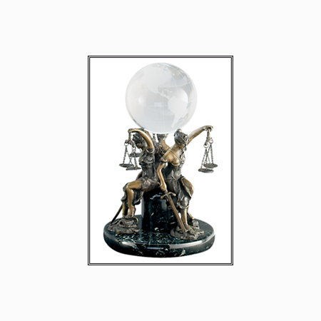 Seated Lady Justice Trio With Globe Statue