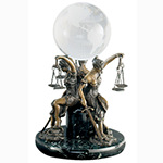 Seated Lady Justice Trio With Globe Statue