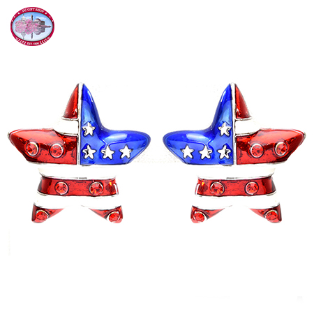 Silver Tone Red, White and Blue Star Post Earrings