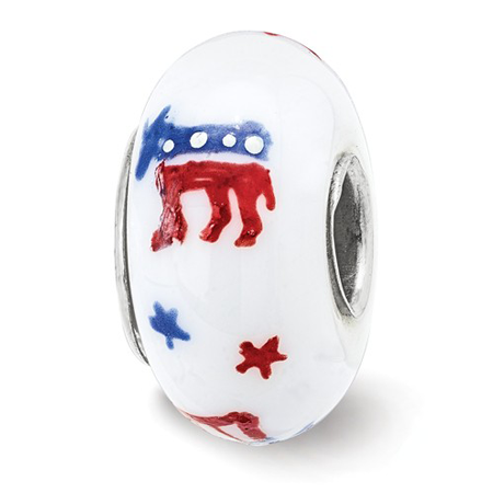 Sterling Silver Reflections Hand Painted Patriotic Democrat Glass Bead