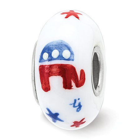 Sterling Silver Reflections Hand Painted Patriotic Republican Glass Bead