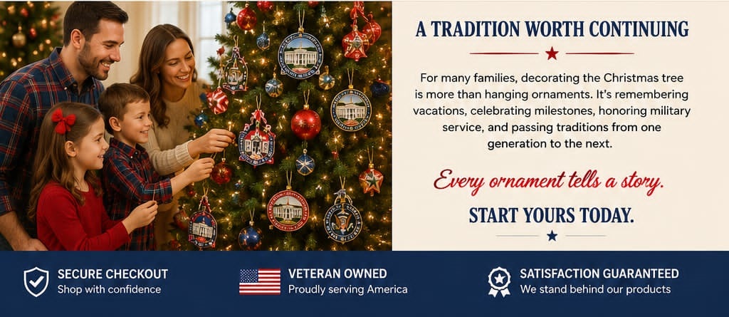 Christmas in July Sale for White House Christmas ornaments and patriotic collectibles
